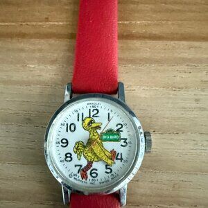 Vintage Bradley Sesame Street Big Bird Swiss Watch, girls, red strap